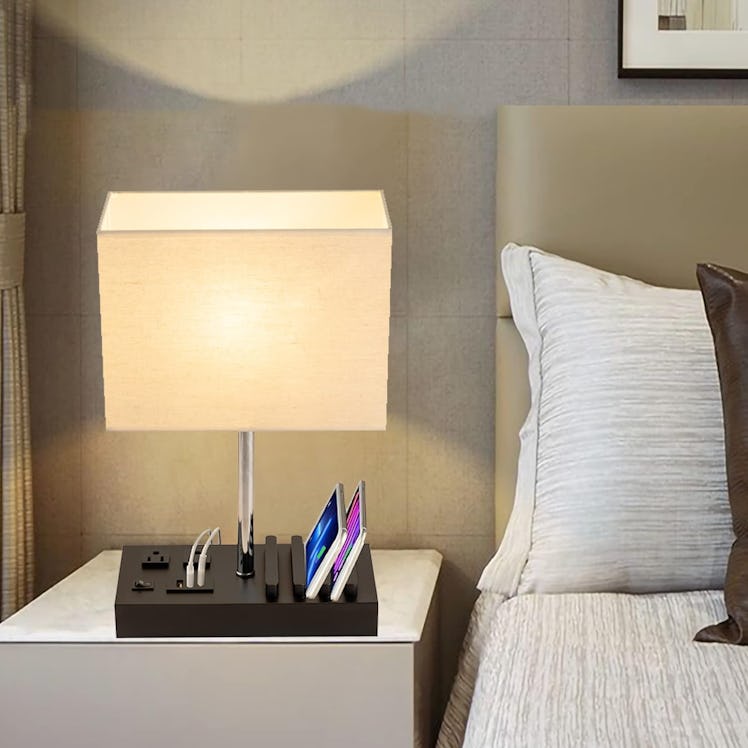 Briever Table Lamp with Charging Ports and Phone Stand