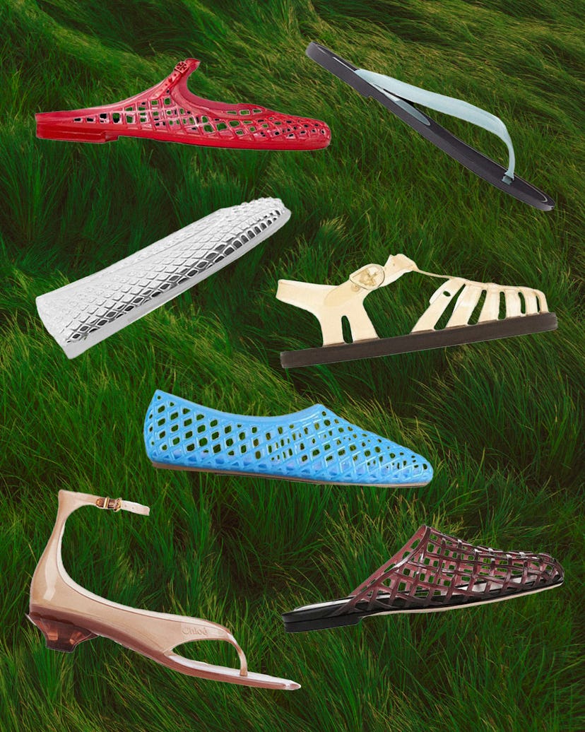 various pairs of jelly flats and sandals