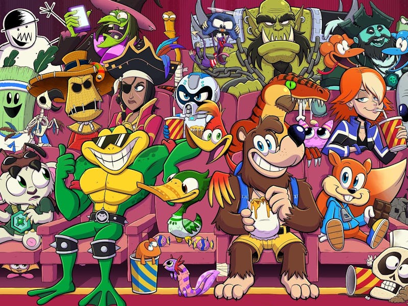 A collection of handdrawn Rare characters at the theater.