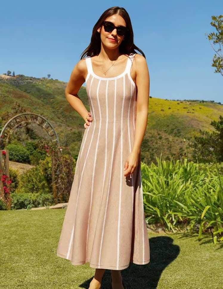 ZESICA Striped Midi Dress