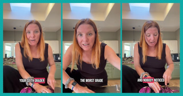 Image depicts a woman in three panels, addressing the camera while preparing food. Text emphasizes t...