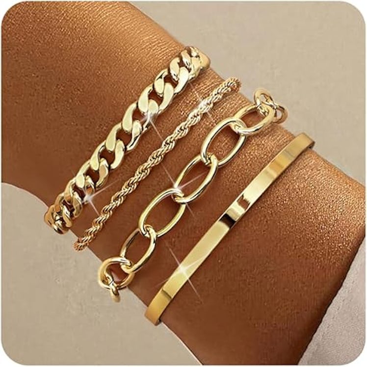 TEN MIRO Chunky Gold Bracelets (Set of 4)