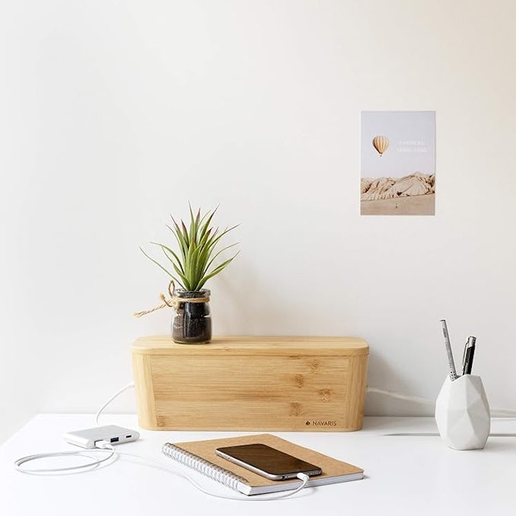 Navaris Bamboo Cable Tidy Box 