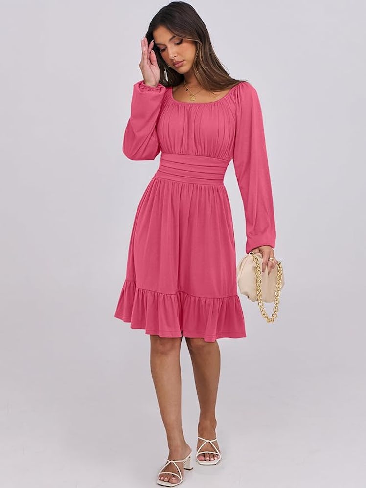 ANRABESS Lantern Sleeve Square Neck Dress