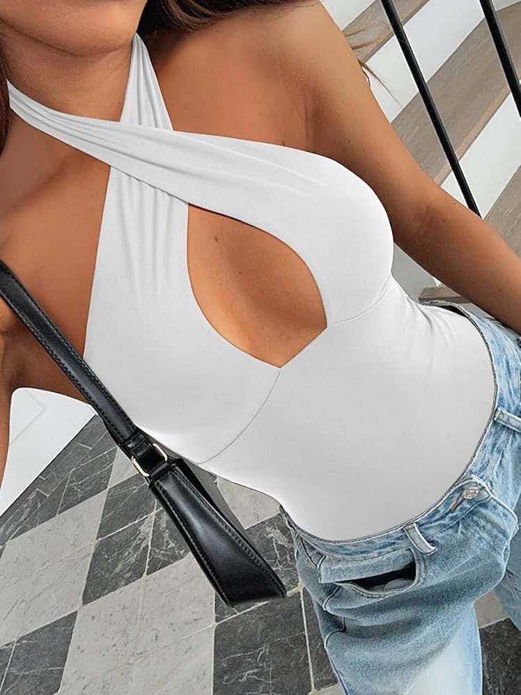 REORIA Butsmooth® Criss Cross Halter-Neck Bodysuit