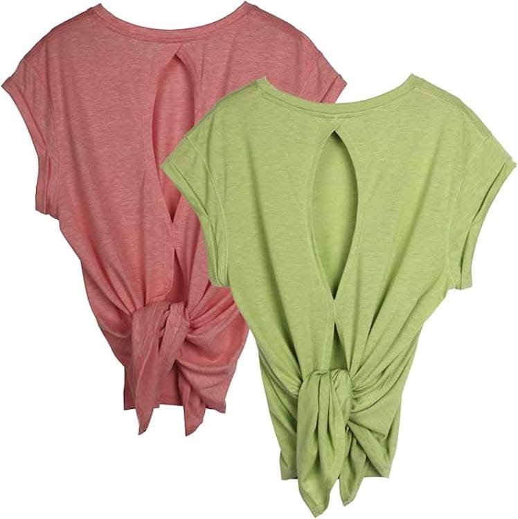 icyzone Open Back Workout Top Shirts (2-Pack)