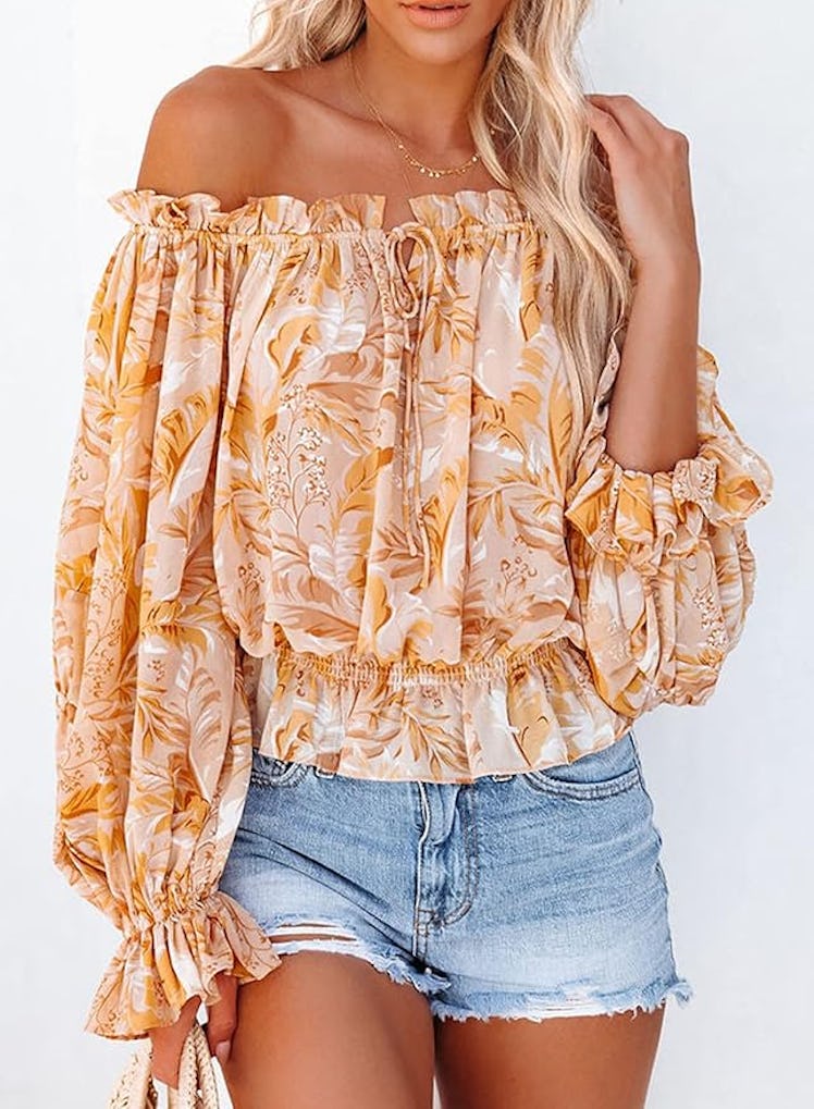 BLENCOT Off-Shoulder Floral Blouse