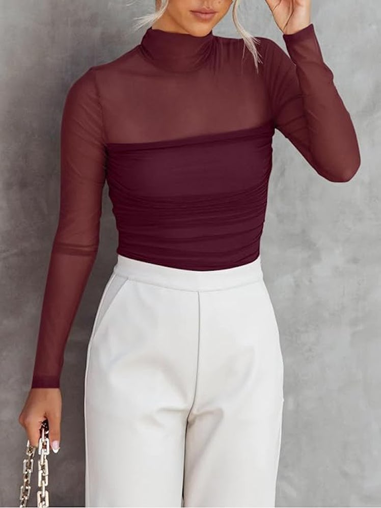 REORIA Mesh Mock Turtleneck
