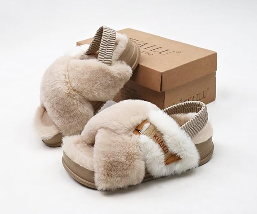 KuaiLu Fuzzy Criss Cross Platform Slippers