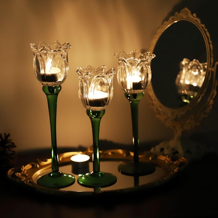VOHO Glass Tulip Candle Holders (3-Pack)