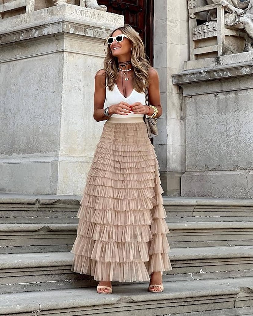 Mincib Ruffled Tulle Maxi Skirt