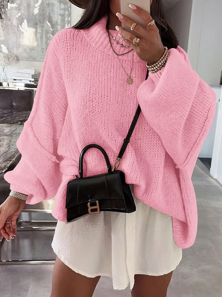 Saodimalls Oversized Mock-Neck Sweater