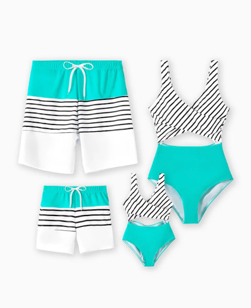 Family Matching Striped Spliced Cut Out One-piece Swimsuit