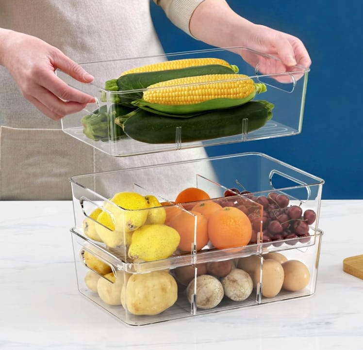 Mpotmiy Clear Pantry Organizers and Storage Bins with Divider (Set of 4) 