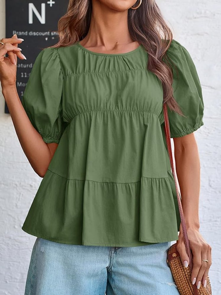 Tankaneo Puff-Sleeve Babydoll Top