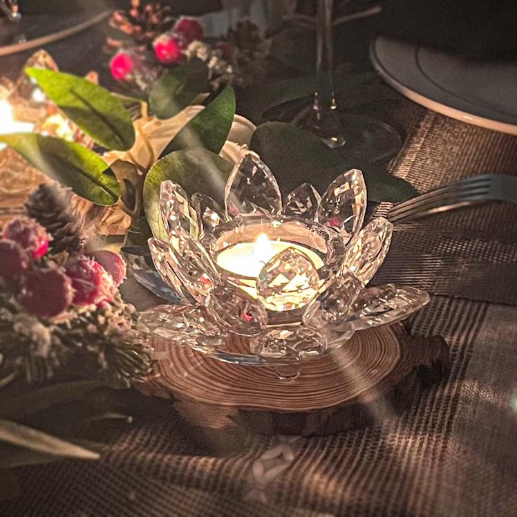 kolnlala Crystal Lotus Flower Tealight Candle Holder (Set of 2) 