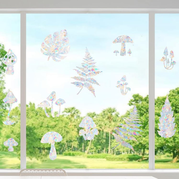 AREAWA Holographic Mushroom and Leaf Window Decals (18 Pieces) 