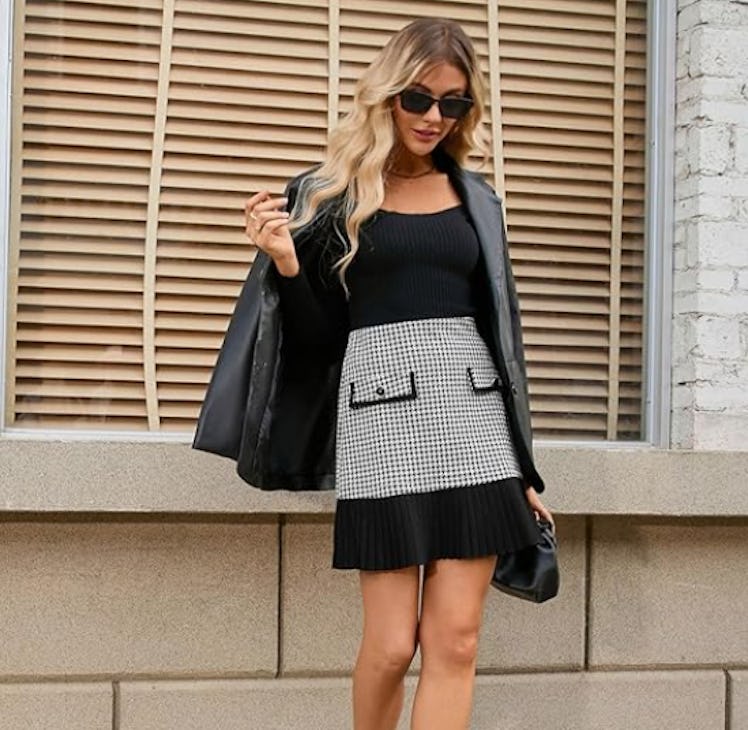 Kate Kasin Plaid A-Line Skirt
