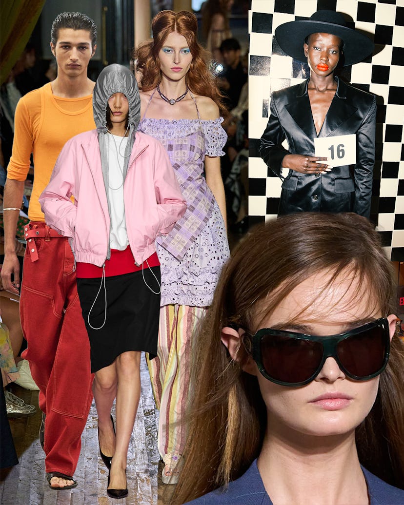 a collage of models walking runways during new york fashion week