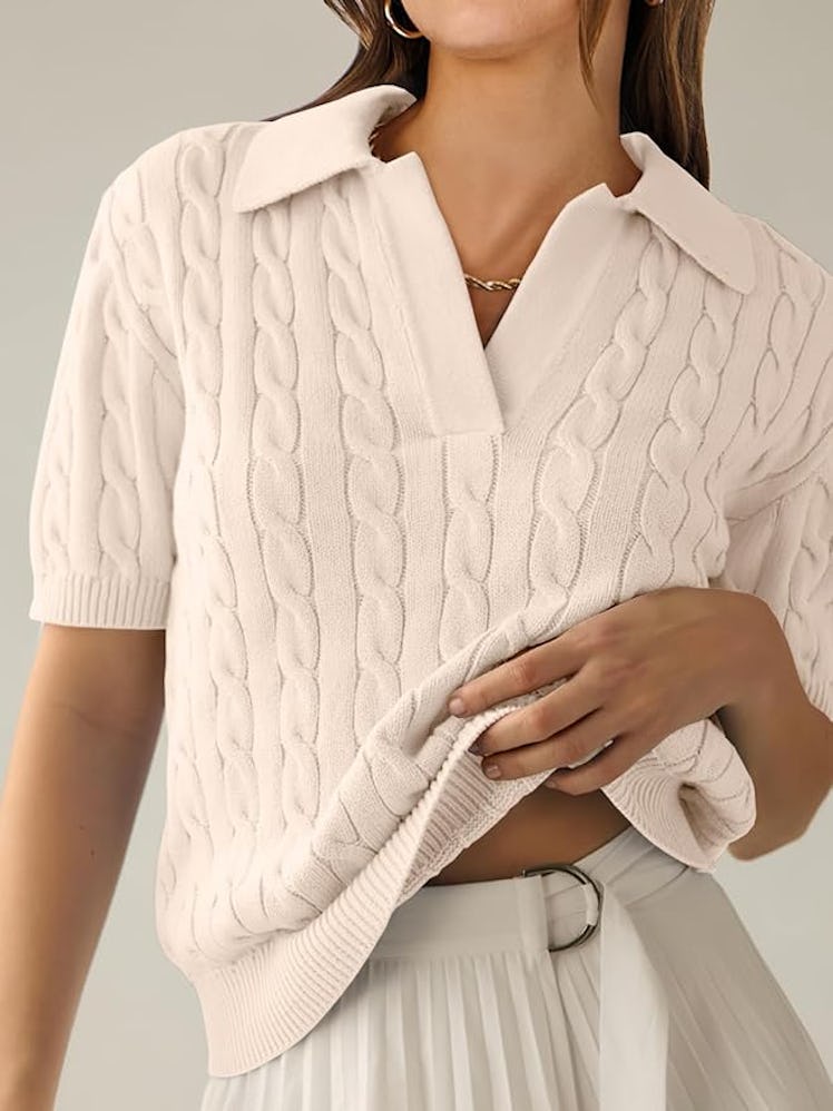 ANRABESS Cable-Knit Polo