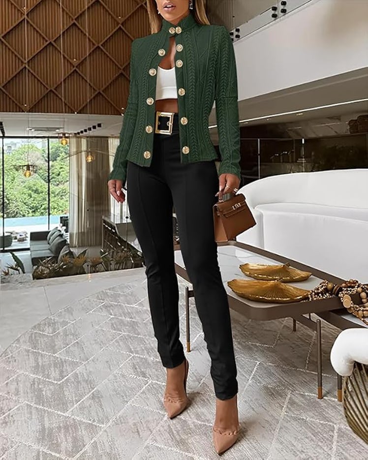 CHICME Argyle Cable Cardigan