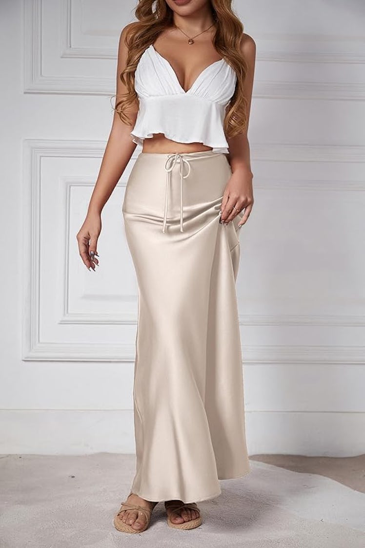 Skrtimory Drawstring Satin Maxi Skirt