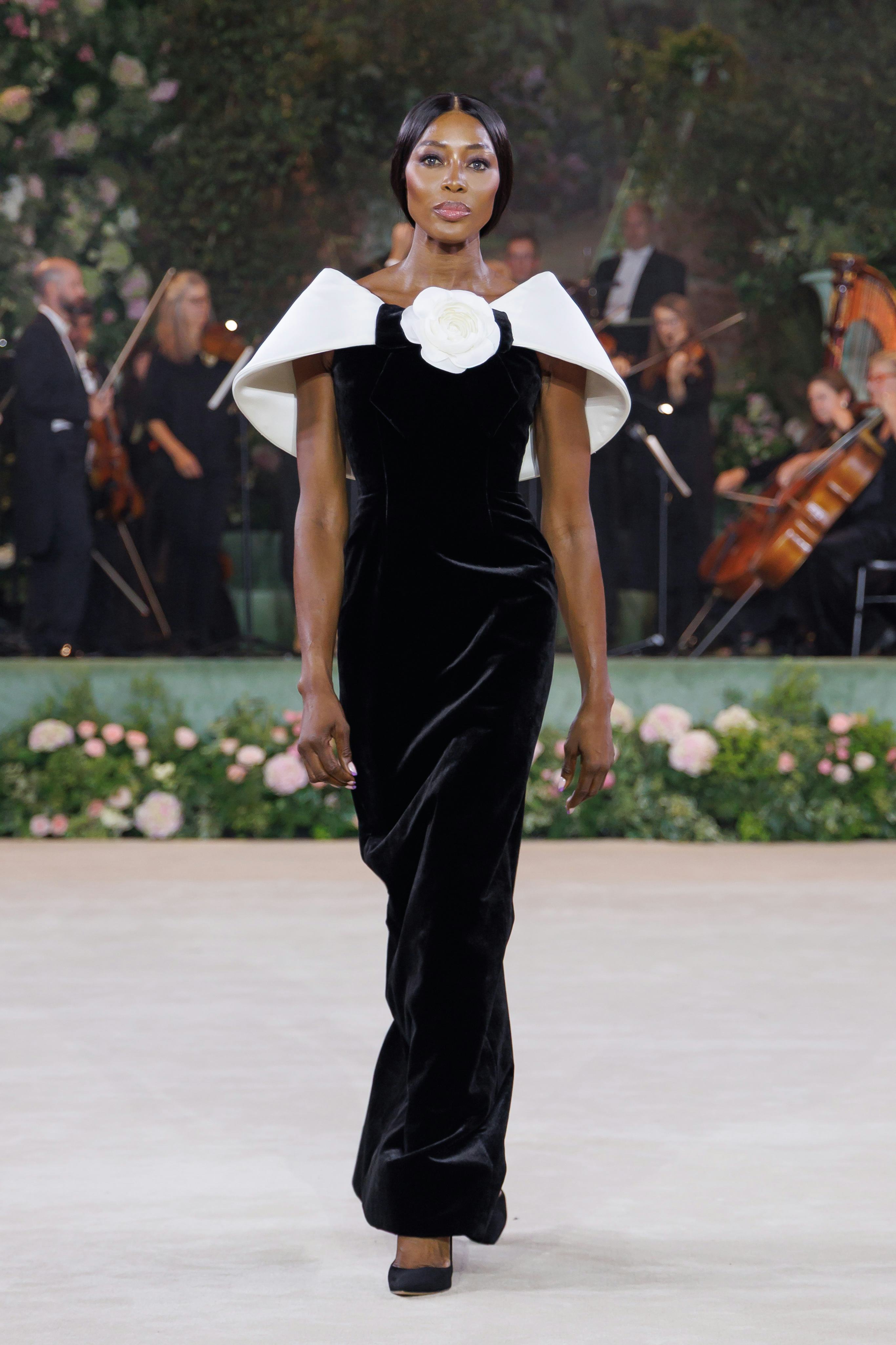 naomi campbell wearing a look from richard quinn spring 2026 collection shown at london fashion week