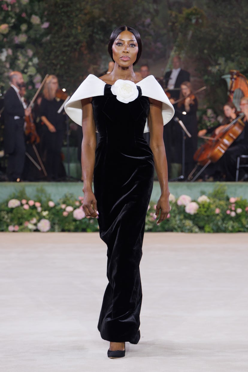 naomi campbell wearing a look from richard quinn spring 2026 collection shown at london fashion week