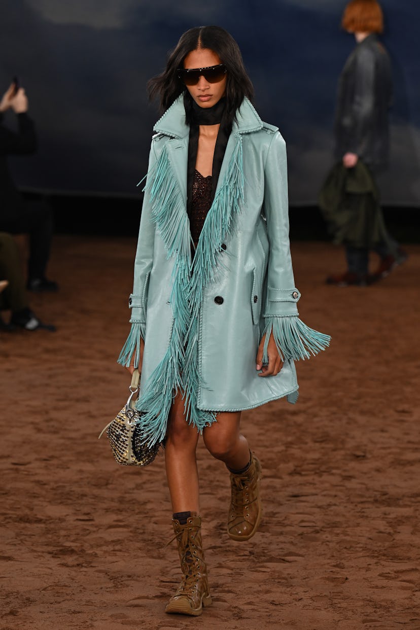 A model walks the runway at the Burberry show during London Fashion Week September 2025 on September...