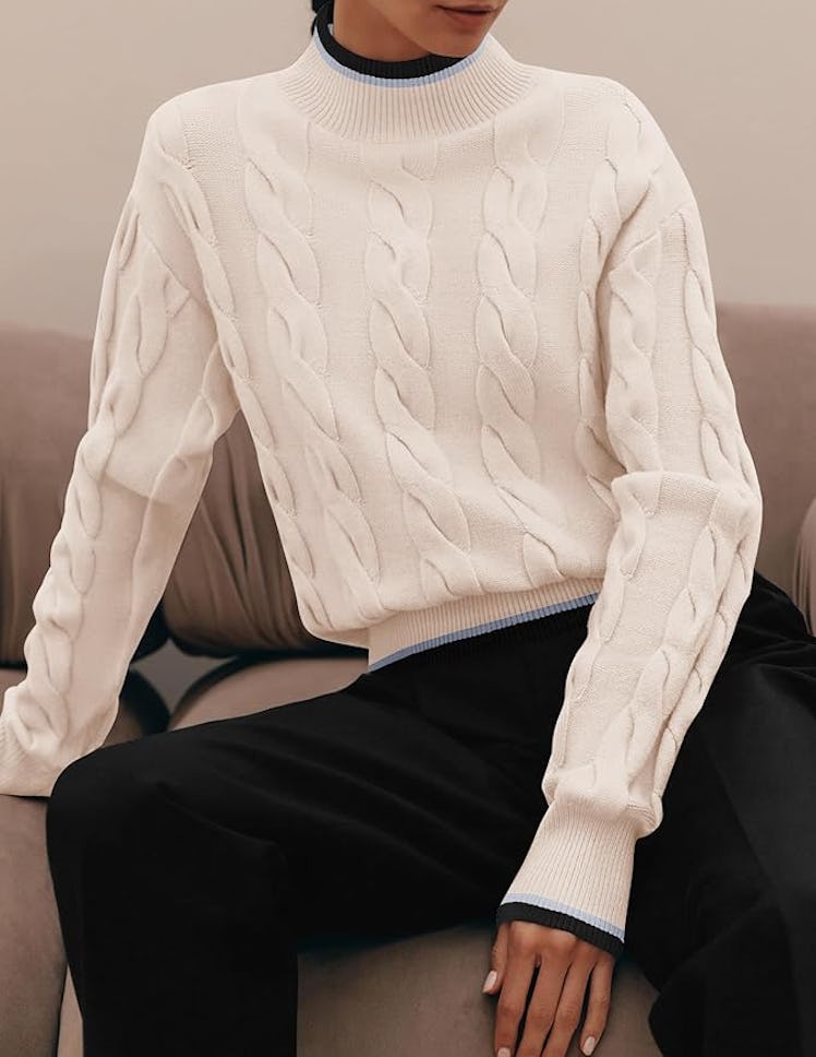ZESICA Cable-Knit Mock-Neck Sweater