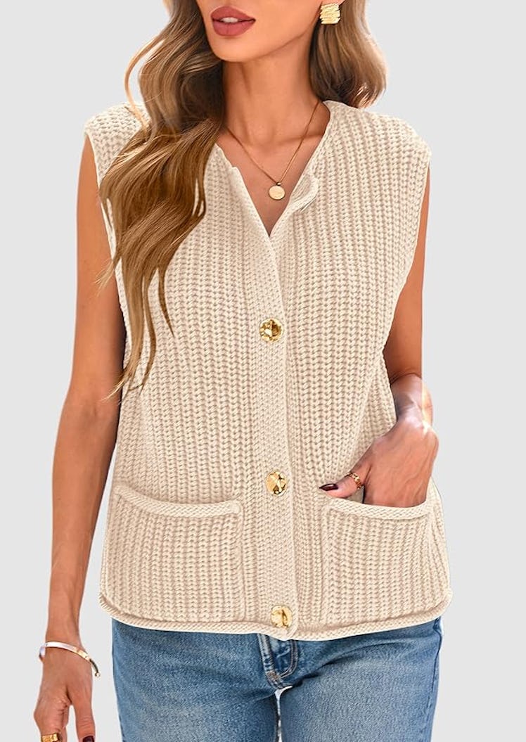 PRETTYGARDEN Chunky Knit Sleeveless Cardigan