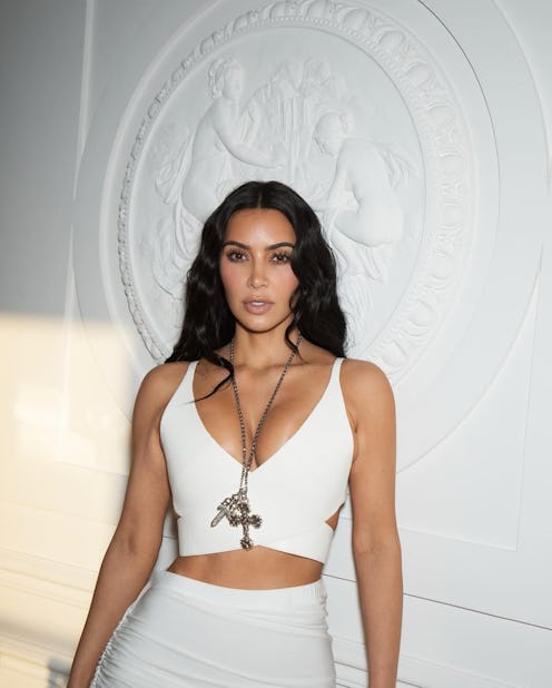 Kim Kardashian wore a crop top and skirt ahead of her NikeSKIMS launch.