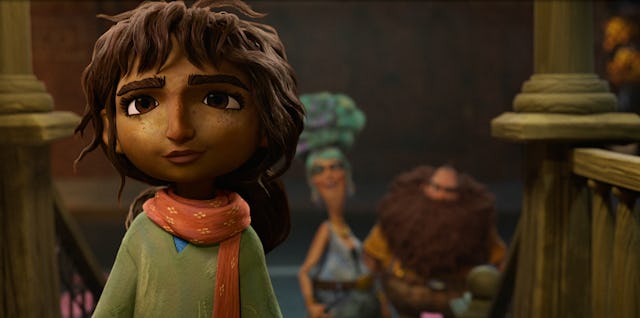 a screen grab from the twits of an animated child in the foreground with villains behind her, in a s...