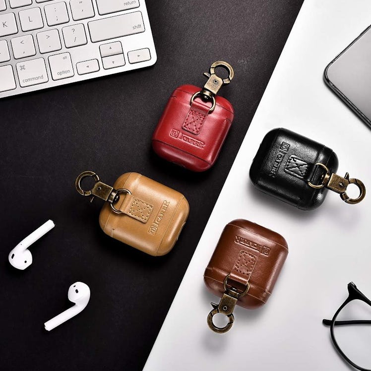 ICARER Leather AirPods Charging Case Keychain