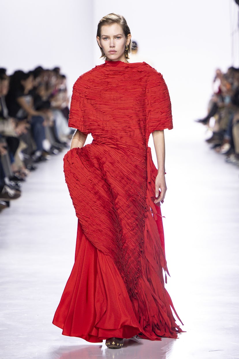 A model walks the runway during the Bottega Veneta Ready to Wear Spring/Summer 2026 fashion show as ...