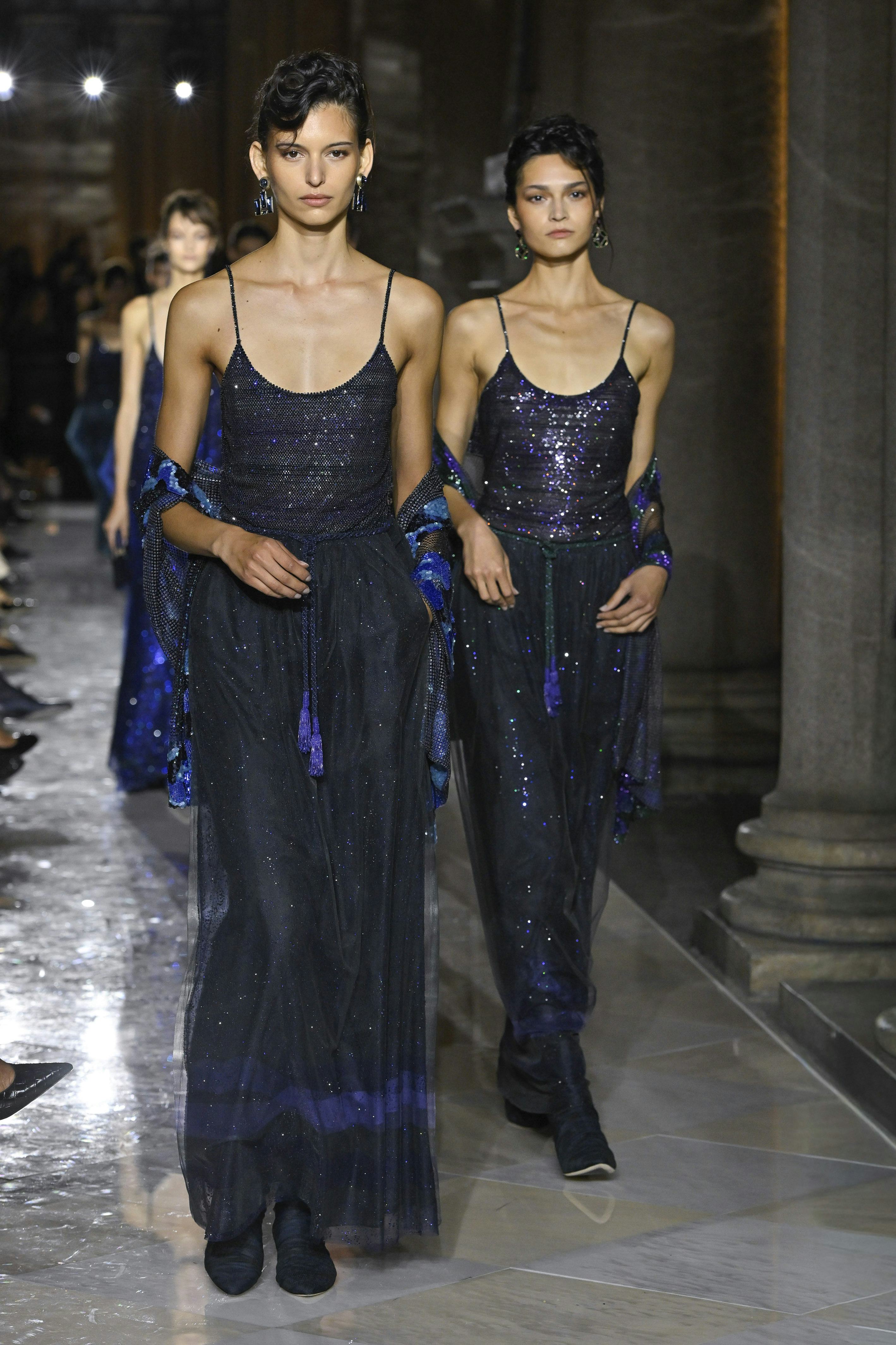 A model walks the runway during the Giorgio Armani Ready to Wear Spring/Summer 2026 fashion show as...