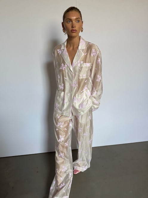 Elsa Hosk wears sheer pajamas.