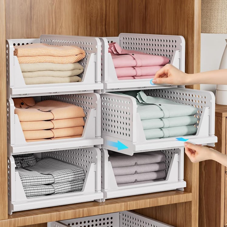 SNSLXH Stackable Closet Storage Baskets (5-Pack)