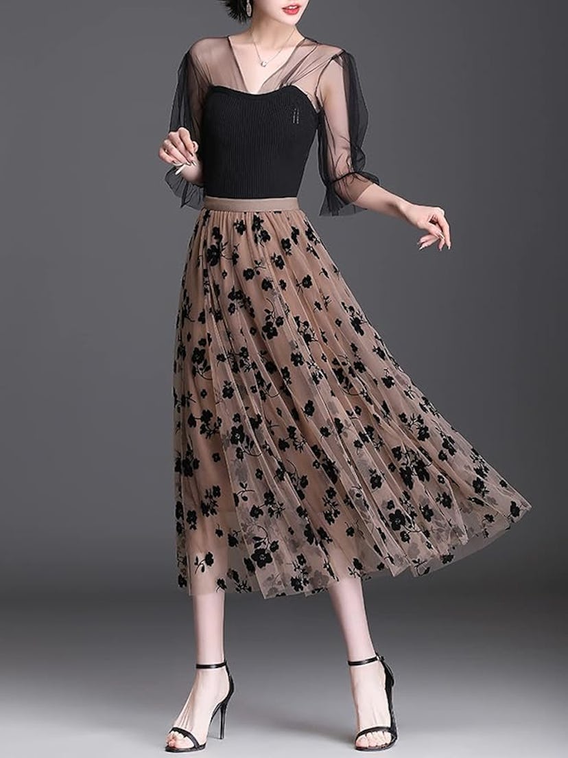 Reaowazo Tulle Midi Skirt