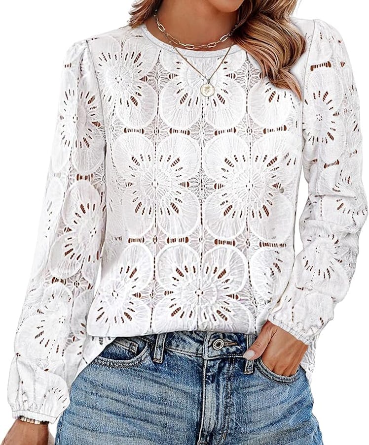 OFEEFAN Floral Lace Blouse