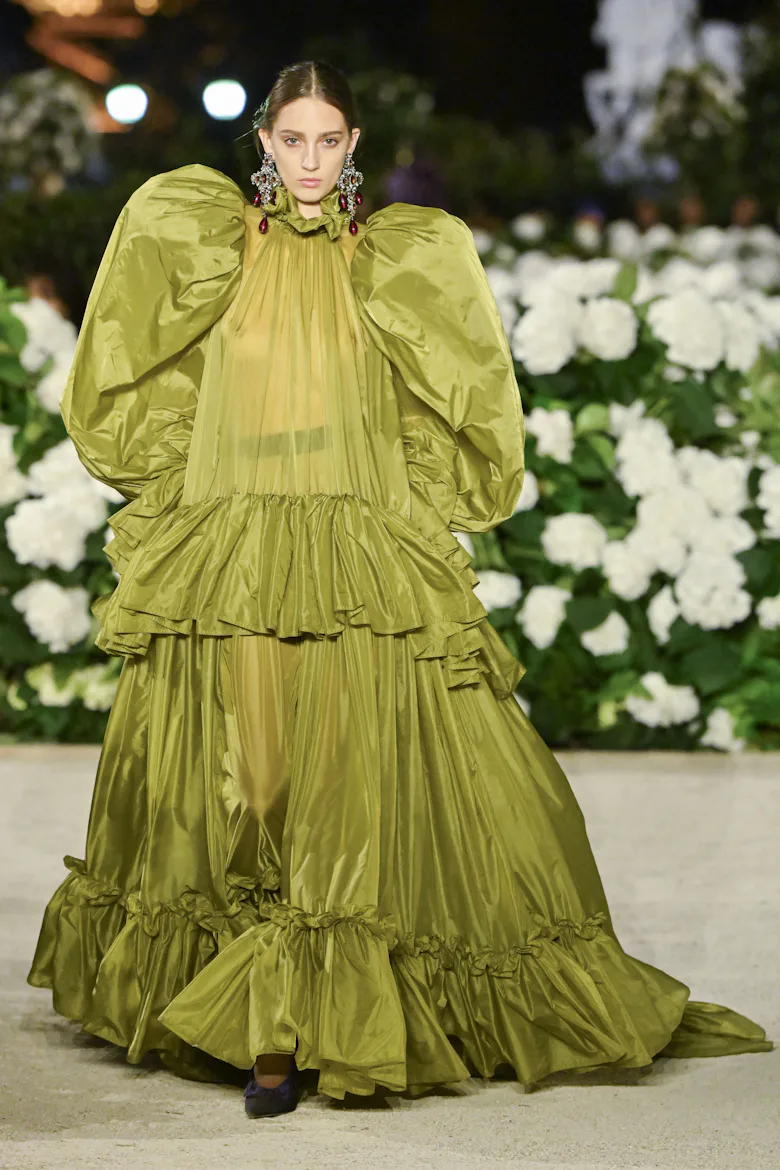 A model walks the runway during the Saint Laurent Ready to Wear Spring/Summer 2026 fashion show as p...