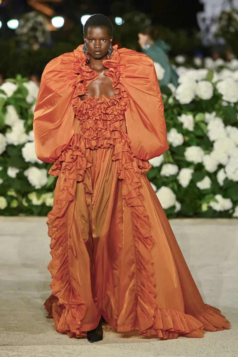 A model walks the runway during the Saint Laurent Ready to Wear Spring/Summer 2026 fashion show as p...