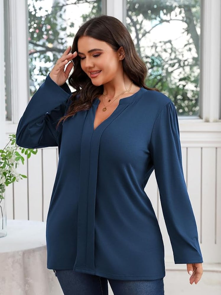 Angelips Pleated V-Neck Top