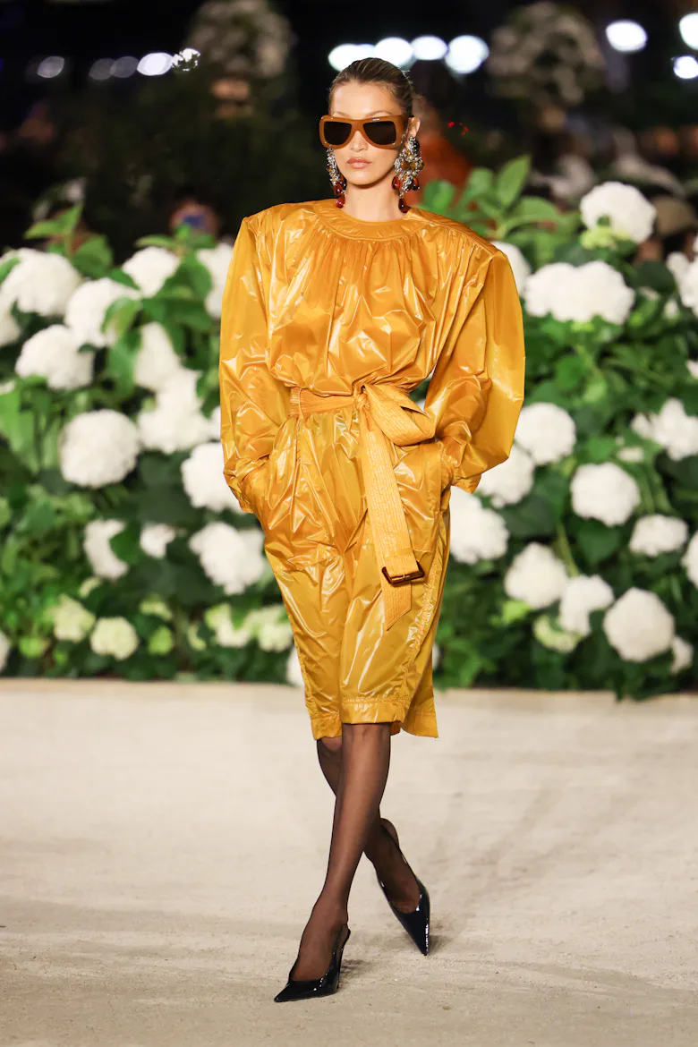 Bella Hadid walks the runway during the Saint Laurent Womenswear Spring/Summer 2026 show as part of ...