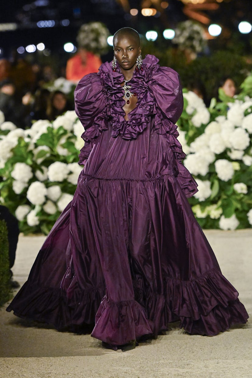 anok yai walks the runway during the Saint Laurent Ready to Wear Spring/Summer 2026 fashion show as ...