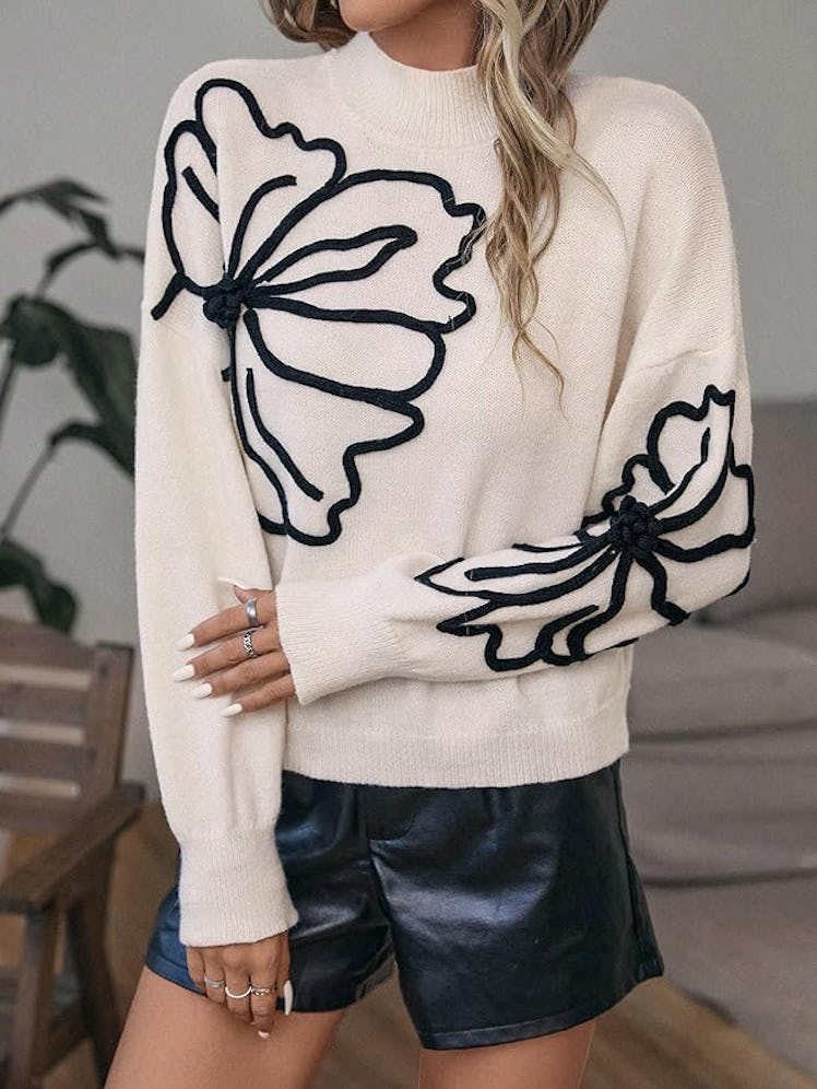 Verdusa Floral Mock-Neck Sweater