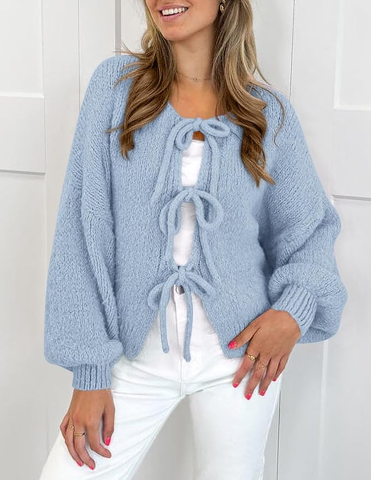 PRETTYGARDEN Tie-Front Bow Cardigan