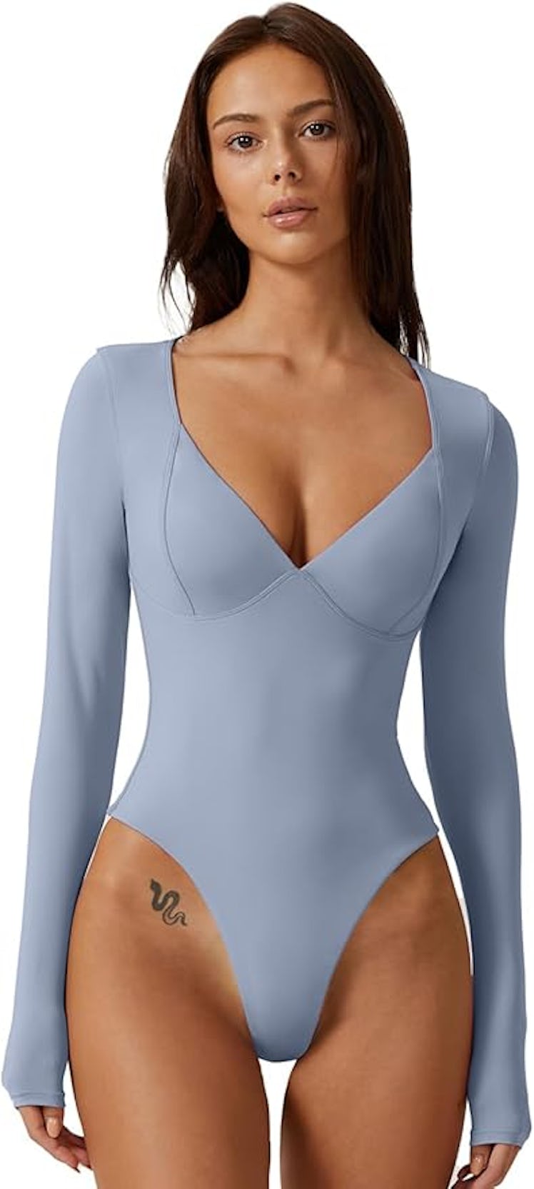 QINSEN Long-Sleeve V-Neck Bodysuit
