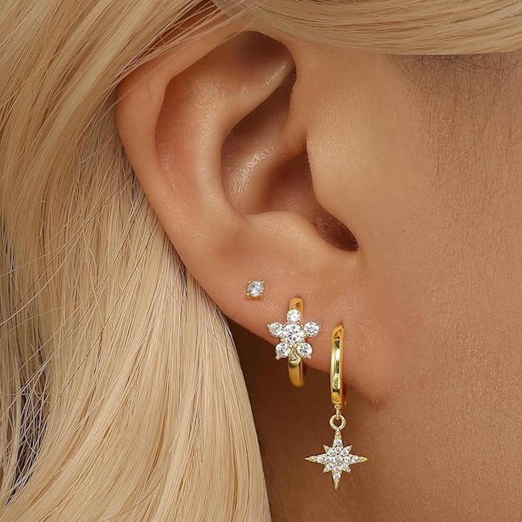 Angelady Gold Earrings Set (3 Pairs)