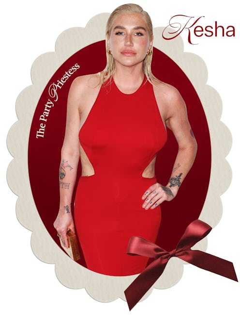 A photo of Kesha is photoshopped against a paper-liked background with scalloped edges. The words "T...